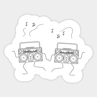 line art illustration of a pair of old school radios dancing together Sticker